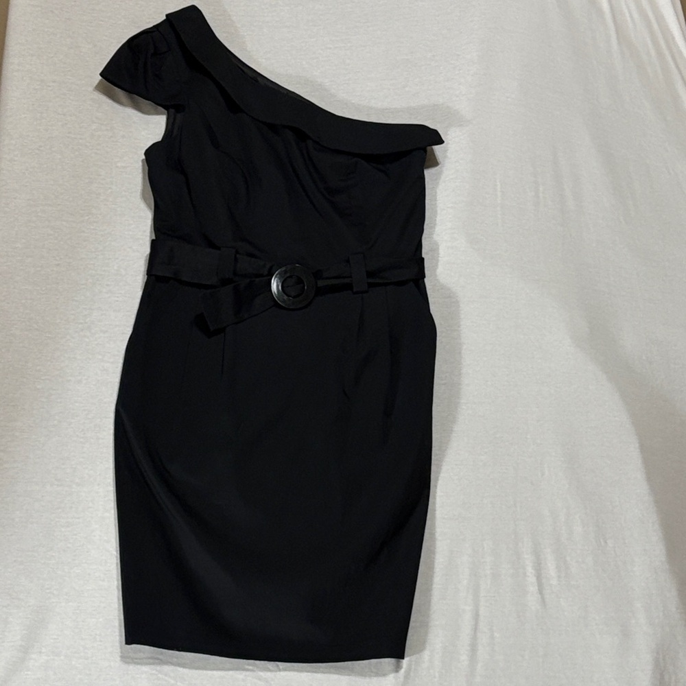 Cato Black One-Shoulder Dress with Belt, Sleek, Classy, Glam